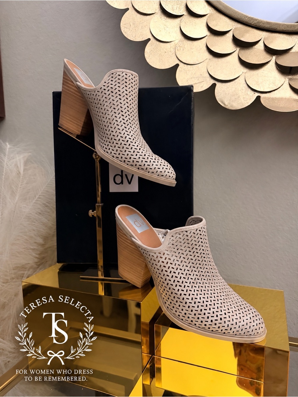 DV by Dolce Vita Kenli Perforated Mule Heels Taupe Brown Size 9